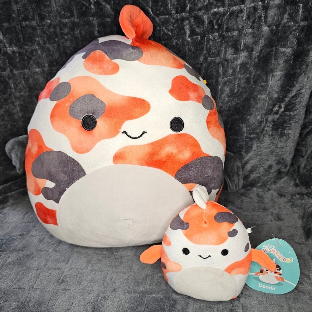 Squishmallows Dandii the Koi Fish 12" Retired Black Fins & 5" Orange Fins Set